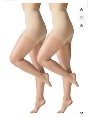 Silk Impressions 20 Denier Sheer Tights Control Top Pantyhose 2 pack (Small)